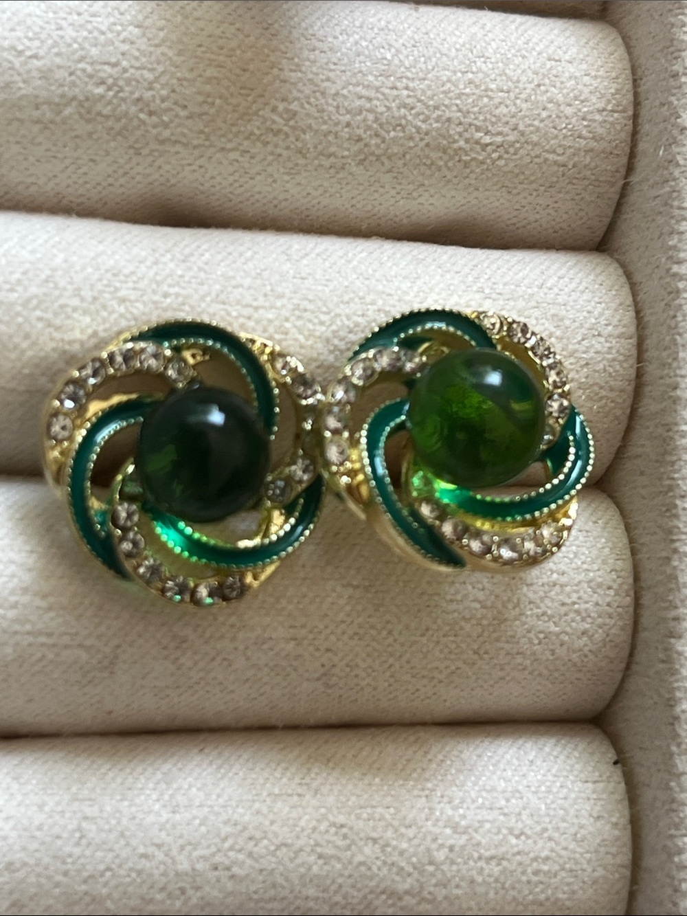 Green Swirl Crystal Stud Earrings by